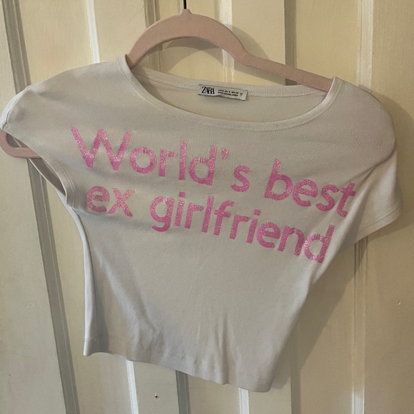 Worlds Best Ex Girlfriend Glitter Pink Baby Tee - Picture 1 of 5